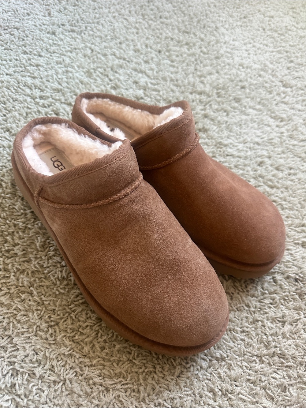 UGG Chestnut Suede Shearling Mule Sz 11 NWOT